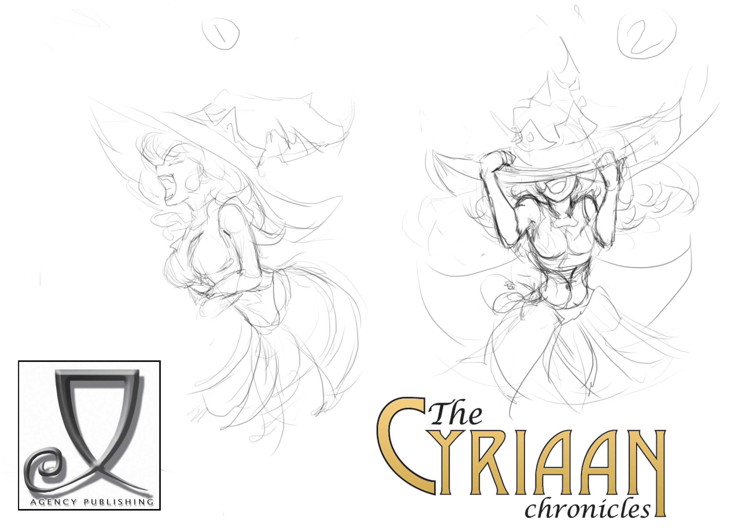 Sketch-style cover art for The Cyrian Chronicles, showing two winged, horned characters facing away from each other with flowing hair; Agency Publishing logo visible bottom left.
